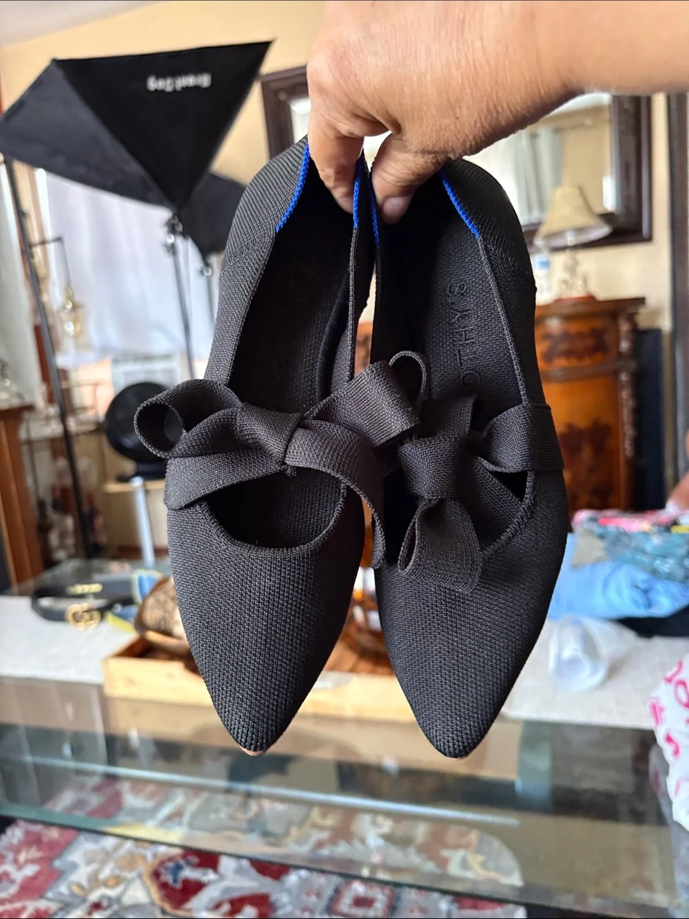 Rothy's Black Bow Pointed Mary Jane Flats - Women's size 7